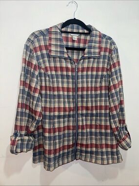 Christopher & Banks Plaid Zip-Front Jacket in Red Blue & Cream Patriotic